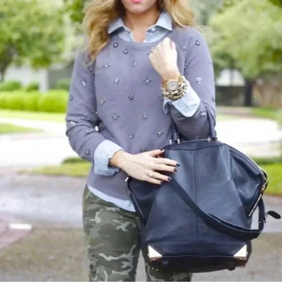 J. Crew Women’s Beaded, Rhinestone, Sequin Gray Sweatshirt Top Size Small - Picture 11 of 11